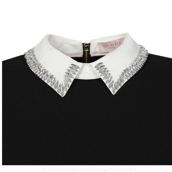 Ted Baker Timu Black Ponte Embellished collar black dress size 3 nwt - Picture 5 of 6